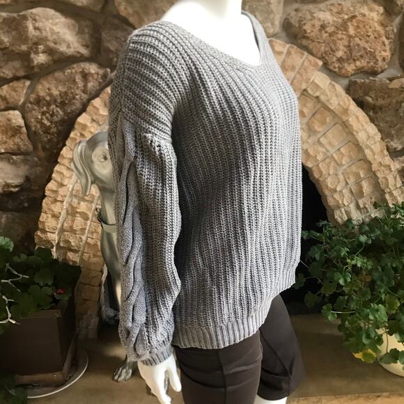 Pixley Gray Ribbed V-Neck Balloon Sleeve Sweater Women's Size Large - Picture 2 of 5